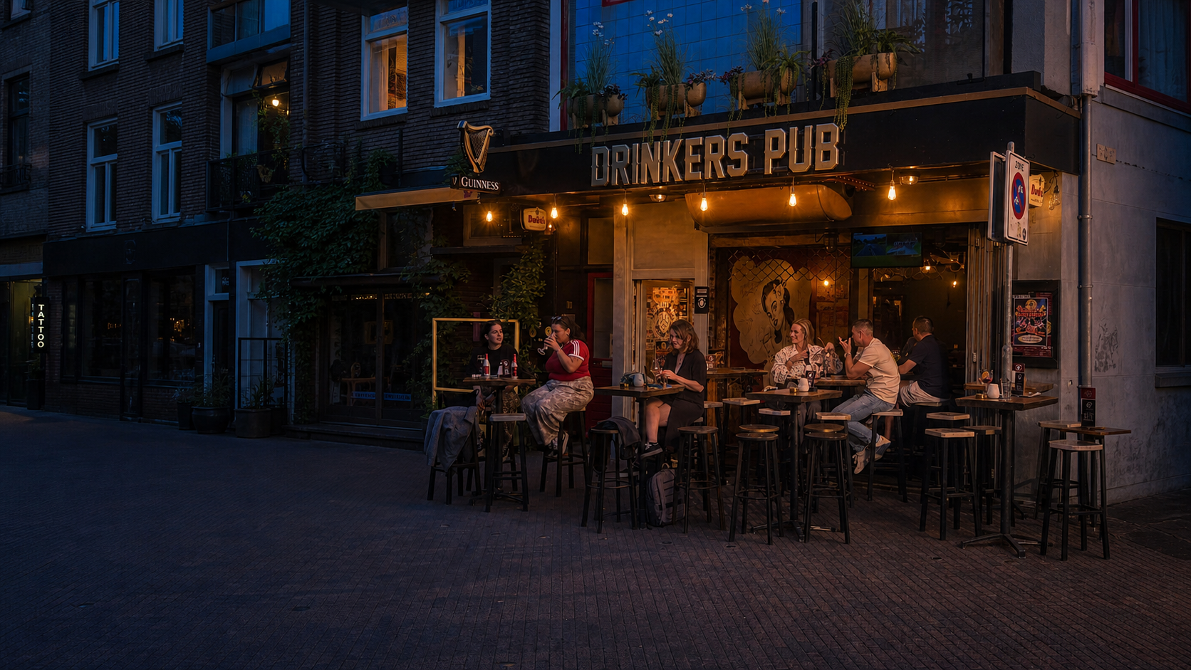 The Drinkers Pub terrace in Eindhoven during a warm evening